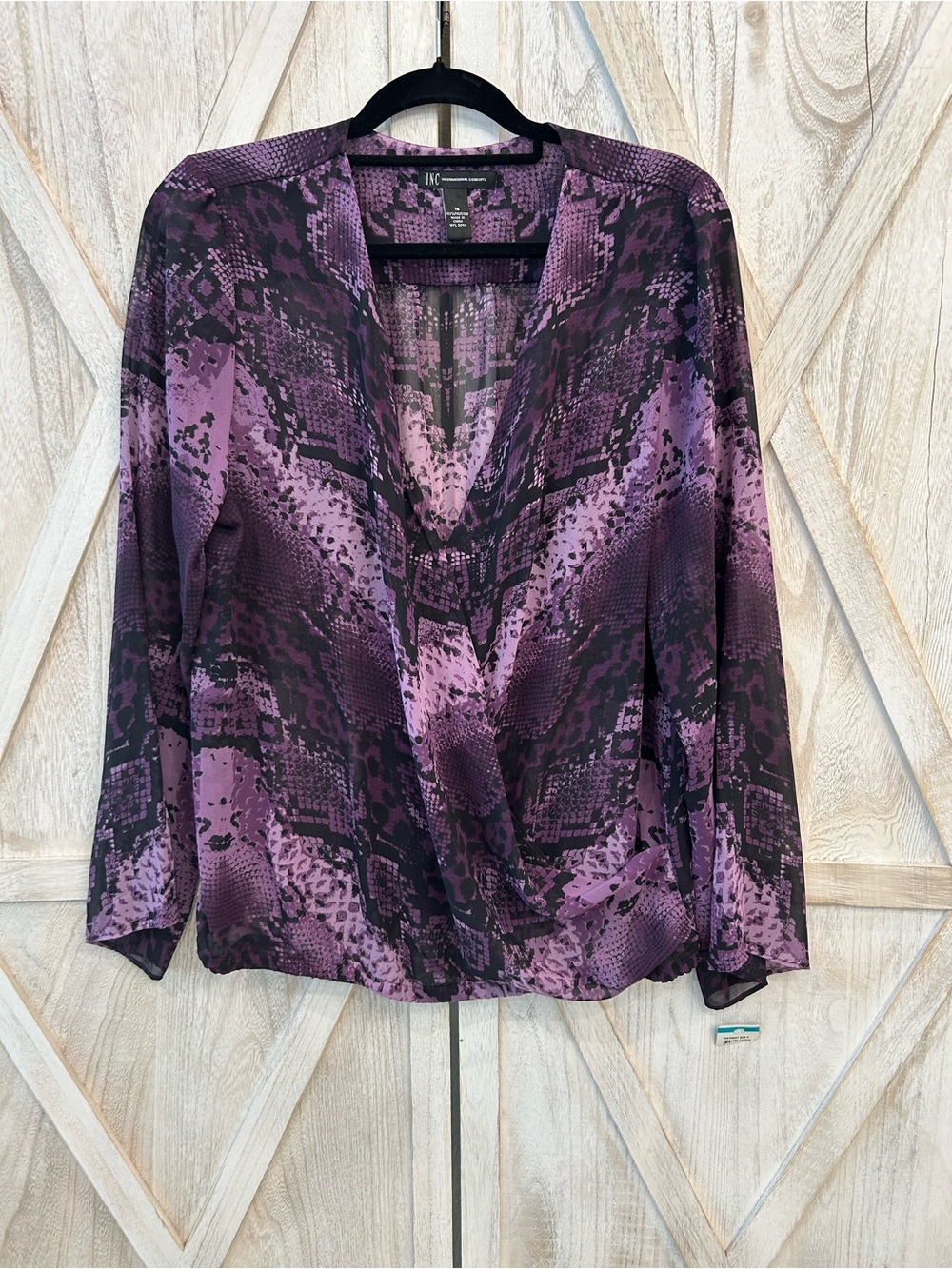 INC International Concepts Purple Snake-Print Surplice Blouse